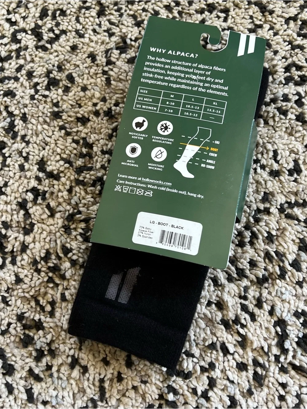 Hollow Alpaca Socks Boot Black Size Large